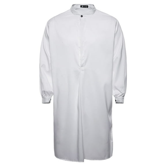 KIHOUT Men's Muslim Robe Arab Middle Robe Long Style Long Sleeve Standing Neck Pocket Long Shirt Fashion Casual Robe