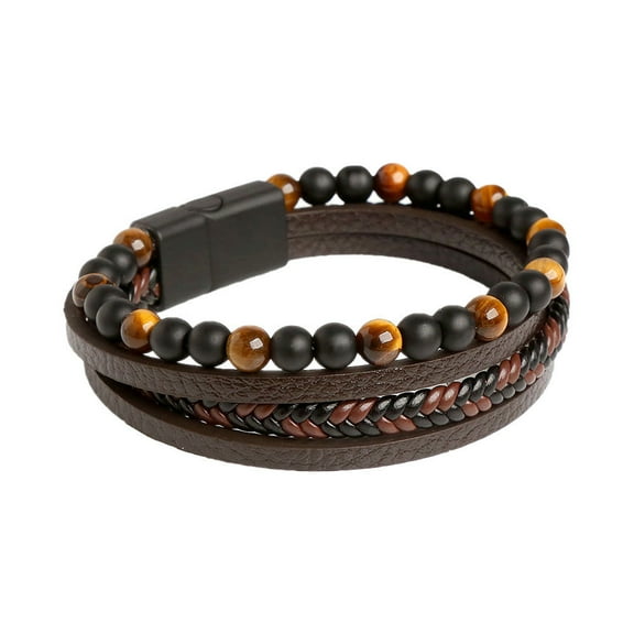 KIHOUT Men's Woven Leather Bracelet Hand Woven Stone Beaded Men's Leather Magnetic Titanium Steel Bracelet Hand