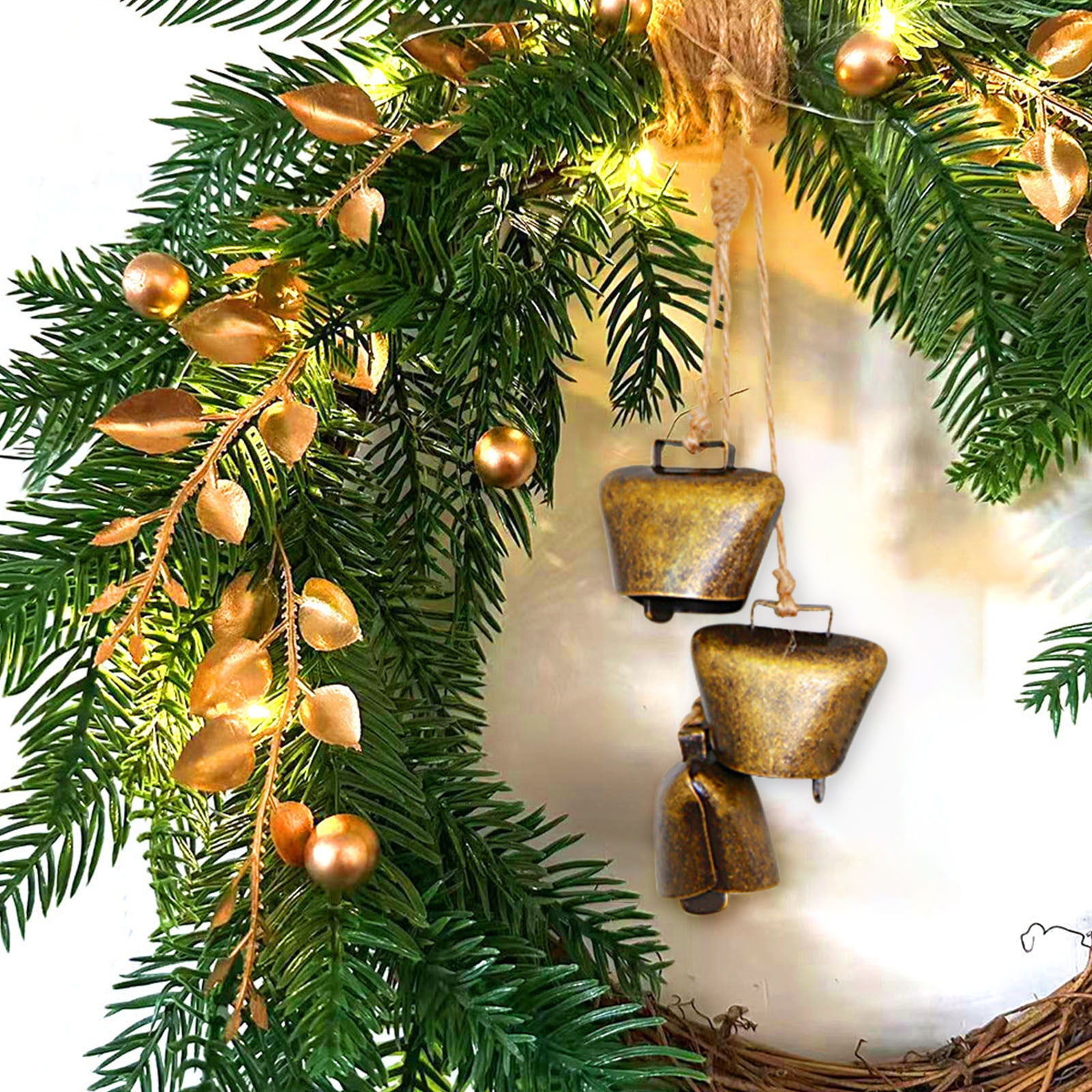 KIHOUT Set of 3 Christmas Bell Brass Cow Shabby Style Rustic Metal ...
