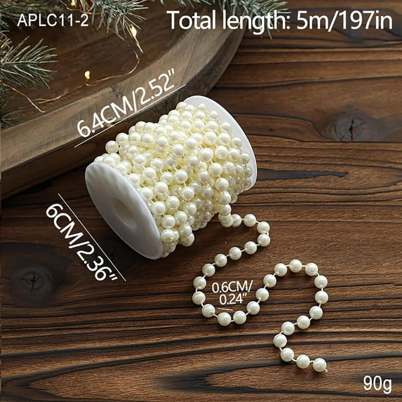 KIHOUT White Pearl Beads Garland, Pearl Strands Craft String Bead for Christmas Tree Decoration, Wedding Party Supplies