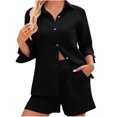 thumbnail image 1 of KIHOUT Clearance Women Solid Shorts Suit Casual Long Sleeve Turndown Collar Button Shirt Tops, 1 of 5