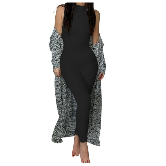 KIHOUT Women's Casual Solid Color Sleeveless High Waist Sports Jumpsuit