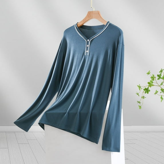 KIHOUT Women's Household Blouse T-Shirt Plus Size Solid Color V Neck Long Sleeved Button Pajama Comfortable Base for External Wear L-3XL