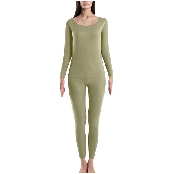 KIHOUT Women's Winter Thermal Underwear Woolen Thermal Suit Clothes Trousers Long Sleeved Round Neck Shirt/Shirt Suit