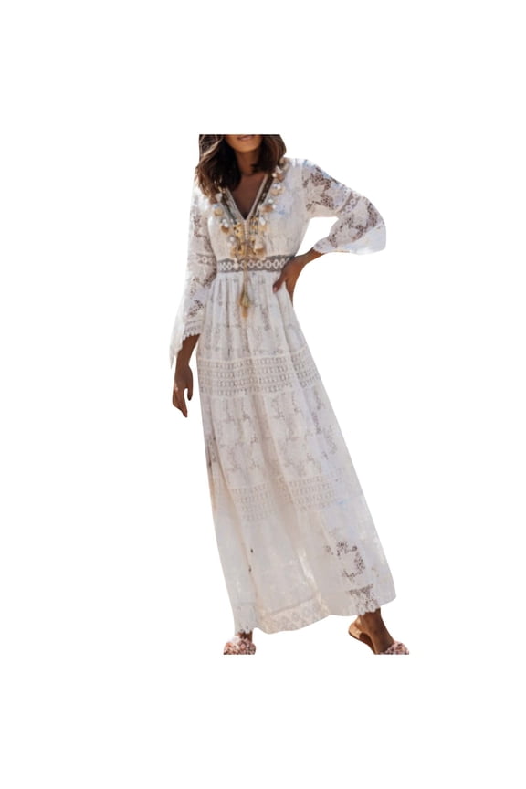 Womens Long Sleeve Dresses Women's Fashion Lace Three Quarter Sleeve Evening Dress Party Dress Swallowtail