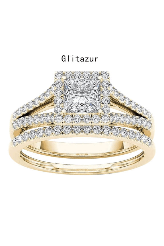 Glitazur Womens Rings 2-in-1 Set Detachable Shiny Diamond Ring Set Valentine's Day Engagement Wedding Rings Inlaid Zircon Ring