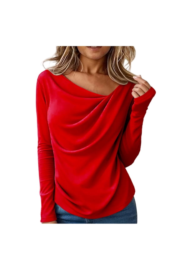 Cowl-Neck Long-Sleeve Top - Elegant for Girlfriend Tea Chats & Weekend Light Dates; Loose Fit Hides Belly Fat (Matches Jeans) (S-XXL)