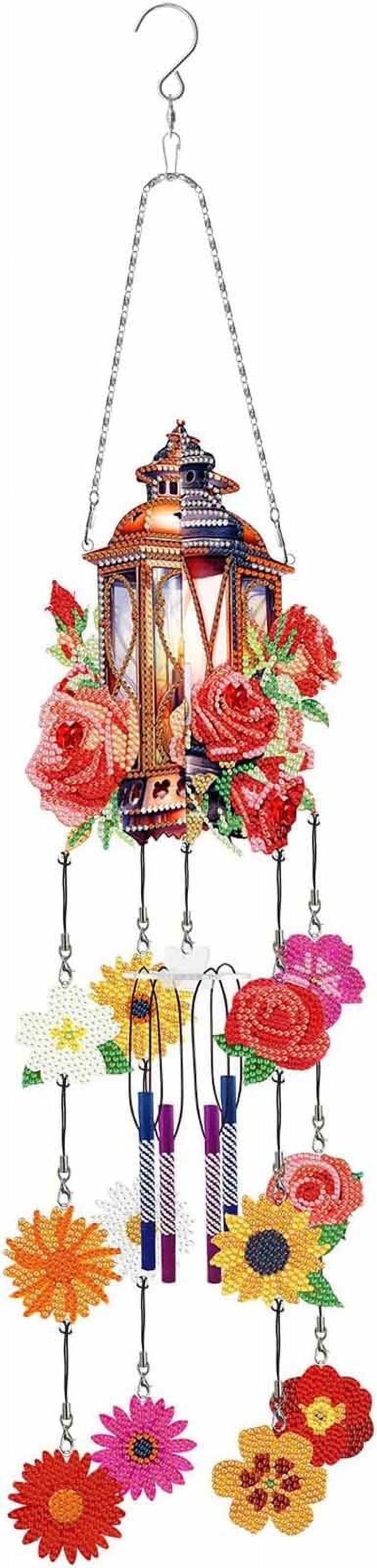 KIHOUT DIY Dotted Diamond Art Painting Wind Chime Kit Three-Dimensional Sun Catchers Diamonds Paintings Hanging Ornaments for Spring Garden Double-Sided Point D