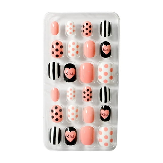 KIHOUT Deals 24 Pieces Fake Nails for Kids Girls Artificial Kids Press on Nails Full Cover Short Acrylic Stick On Nails False Nail Tips Kit for Children Little Girls Nail Art Decoration (Cute Pattern)