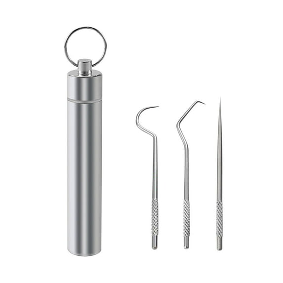 KIHOUT 304 Metal Tooth Picking Tool Stainless Steel Toothpick Portable Oral Tooth Cleaning Tool Set