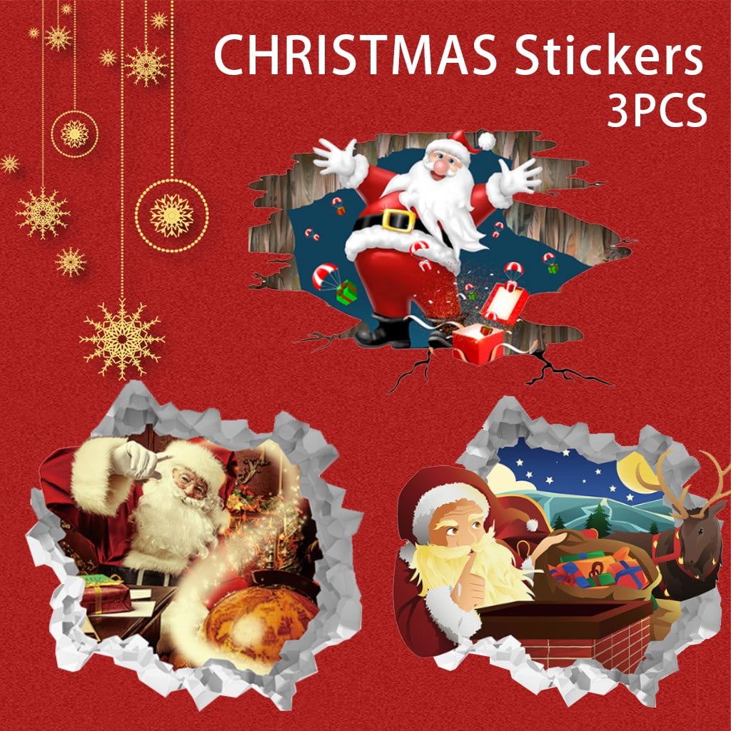 KIHOUT Deals Christmas Wall Decals 3D Santa Claus Wall Stickers Christmas Vinyl DIY Wall Art