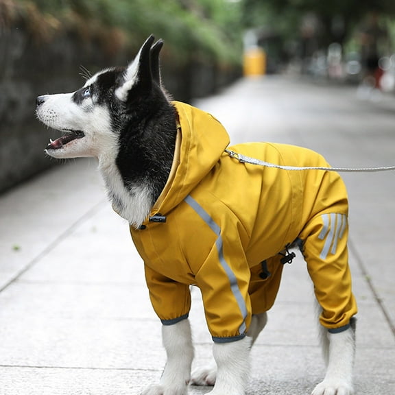 KIHOUT Dog Raincoat Reversible, Single Side Slicker Poncho Adjustable Waterproof Dog Rain Jacket with Leash Hole/Reflective Stripe Hooded Snowproof Windproof Clothes for Small to 3X-Large Dogs