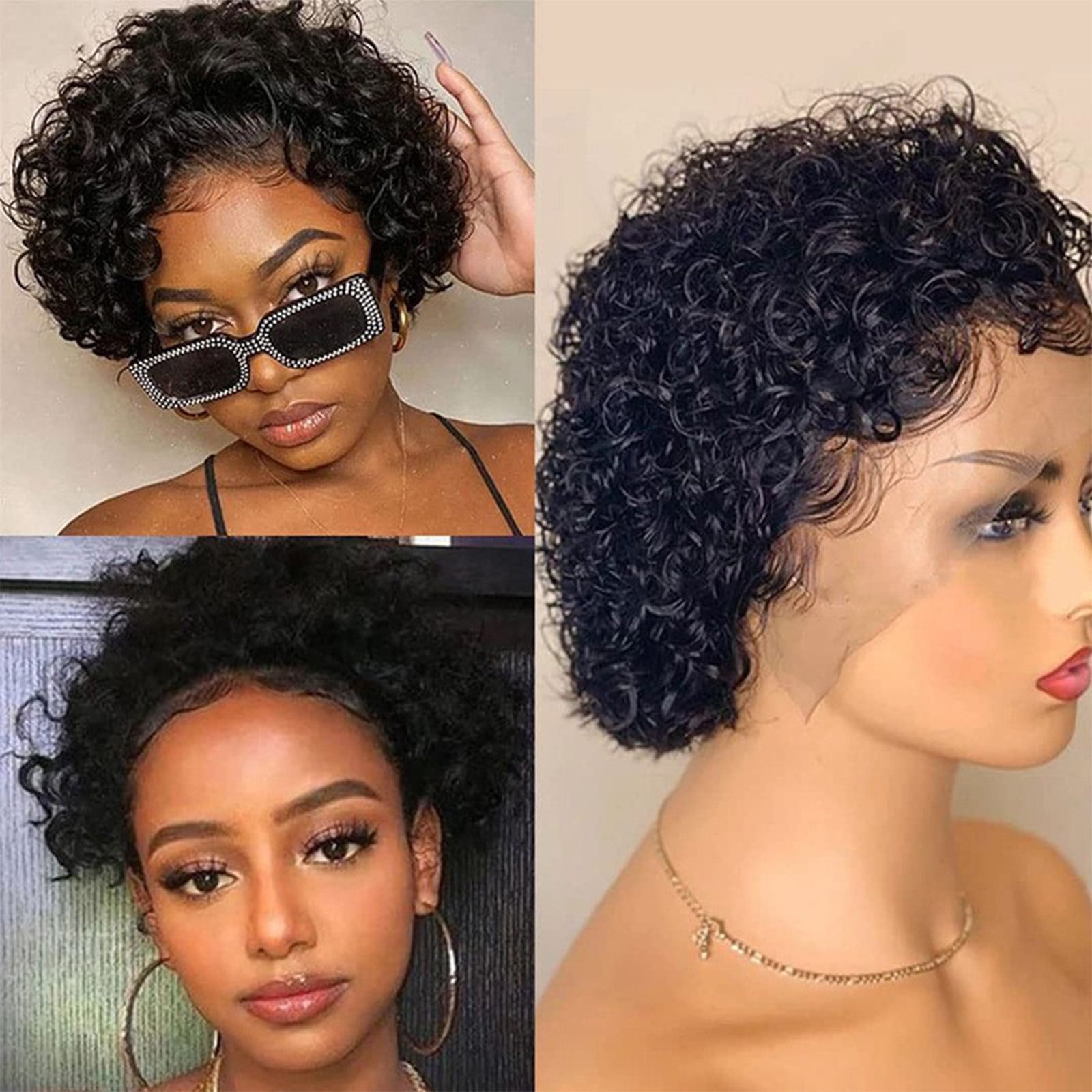 KIHOUT Deals Human Wigs Short Kinky Curly Wigs with Bangs for Black