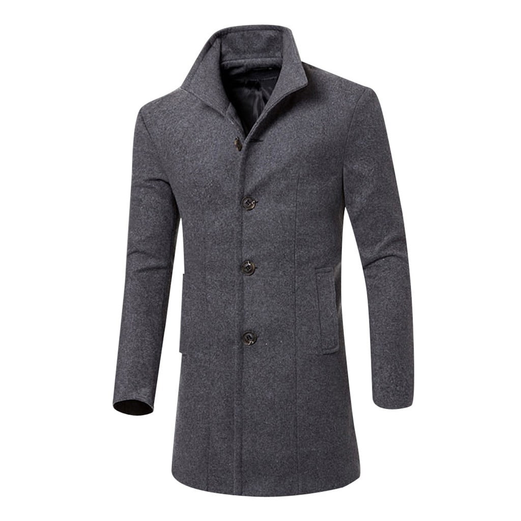 KIHOUT Deals Men Jacket Warm Winter Trench Long Outwear Button Smart ...