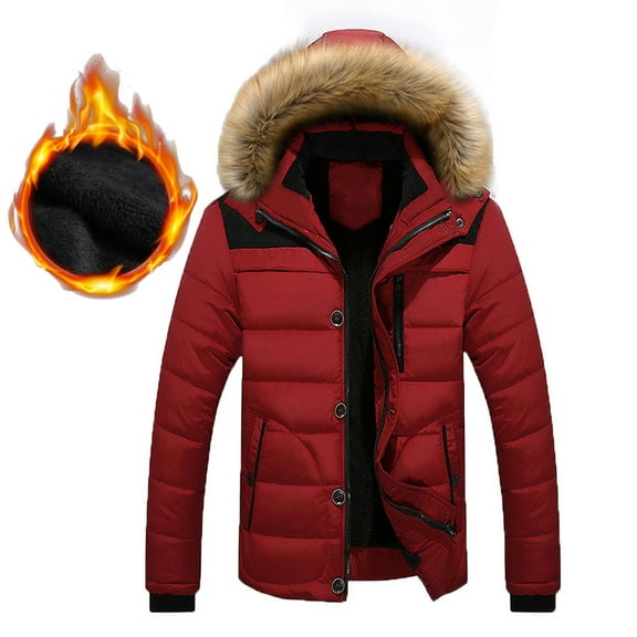 KIHOUT Men Outdoor Warm Winter Thick Jacket Hooded Coat Jacket with Zipper Pocket