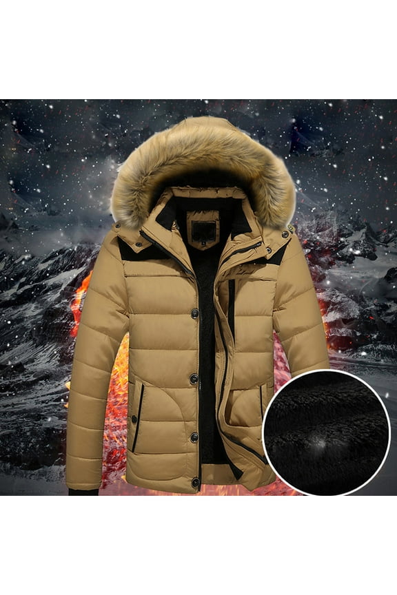 Men Outdoor Warm Winter Thick Jacket Hooded Coat Jacket with Zipper Pocket