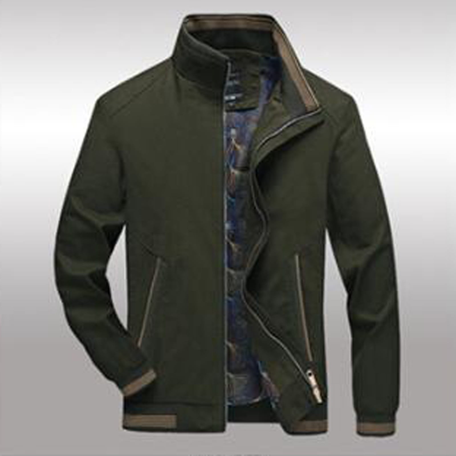 KIHOUT Deals Men's Solid Long Sleeve Coat Zipper Pocket Stand Collar ...