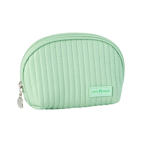 KIHOUT Small Makeup Bag, Creamy Leather Travel Cosmetic Pouch with Mirror, Waterproof Zipper Organizer for Women