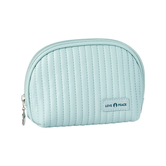 KIHOUT Small Semicircle Makeup Bag, Creamy Leather, Portable Cosmetic Pouch with Mirror, Waterproof Organizer