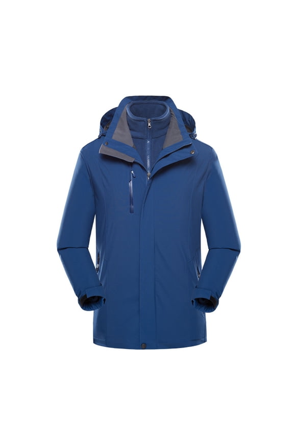 Women's Fleece Thickened Waterproof Rain Jacket Warm Hooded Reversible Jacket