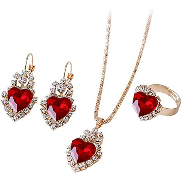 KIHOUT Discount Love Heart Necklace Pendant Earrings Ring Set Jewelry For Women Girls Bracelet Necklace Earrings Set Valentine's Day Gift