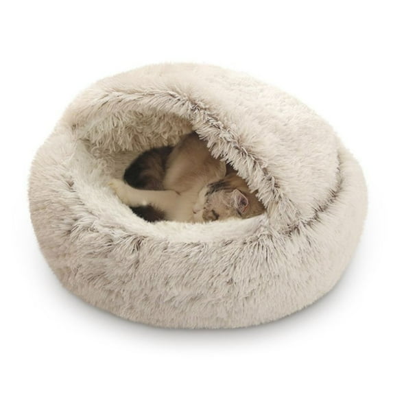 KIHOUT Dog Cave Bed for Small Dogs Cats Pets, Anti Anxiety Calming Plush Lining Dog Beds, Fluffy Covered Hooded Cozy Burrow Puppy Beds, Anti-Slip Bottom Washable Pet Sleep Bag 50CM
