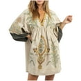 thumbnail image 1 of KIHOUT Dresses for Women Boho Printing Pocket Long Sleeve Deep V-Neck Loose Mini Dress Women's Fashion Casual Comfort Dress, 1 of 5