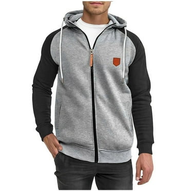 KIHOUT Fall and Winter Mens Coat Men's Fashion Casual Blocking Color Zipper Pockets Long Sleeve Hooded Casual Outwear