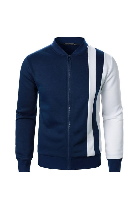 Fall and Winter Mens Coat Plus Size Men Zipper Stand Collar Color Blocking Casual Loosecoat Cardigan Long Sleeved Hatless Casual Loose Coat