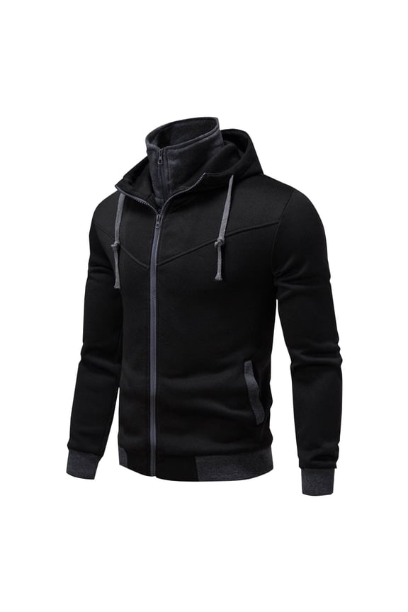 Fall and Winter Mens Coat Plus Size Men's Fashion Casual Solid Color Zipper Pockets Long Sleeve Hooded Casual Outwear Coat