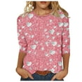 thumbnail image 1 of KIHOUT Fashion Tops Women's Valentine's Day Printed T-shirt 3/4 Sleeves Blouse Round Neck Casual Tops, 1 of 5