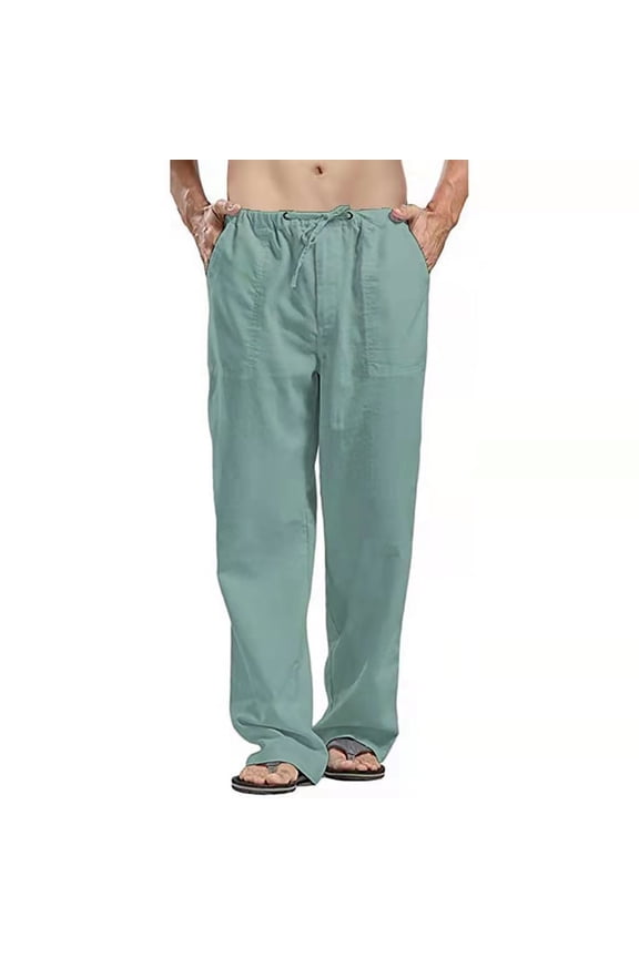 Father's Day Gift Men's Plus Size Pants Men Solid Overalls Casual Pocket Drawstring Wide Leg Sport Work Cargo Pants Men's Casual Trouser Pants (Green,S-5XL)