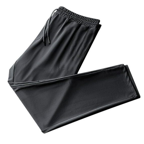 KIHOUT Father's Day Gift Men's Thin Hollow Sweatpants Plus Size Ice Silk Fitness Running Stretch Yoga Pants Drawstring Elastic Waist Zipper Pocket Casual Sports Pants M-5XL