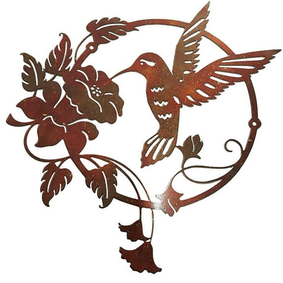 KIHOUT Garden Decor , Round Metal Bird Wall Art Decoration Living Room Hummingbird Flowers Outdoor Metal Wall Art Circle