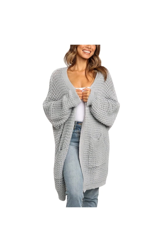 Jackets for Women Womens Boho Patchwork Cardigan Long Sleeve Open Front Knit Sweaters Coat Pockets