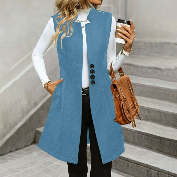 KIHOUT Long Vest for Women Fall Winter Trench Coat Sleeveless Blazer Jacket Cardigan Wool Vest Top Waistcoat