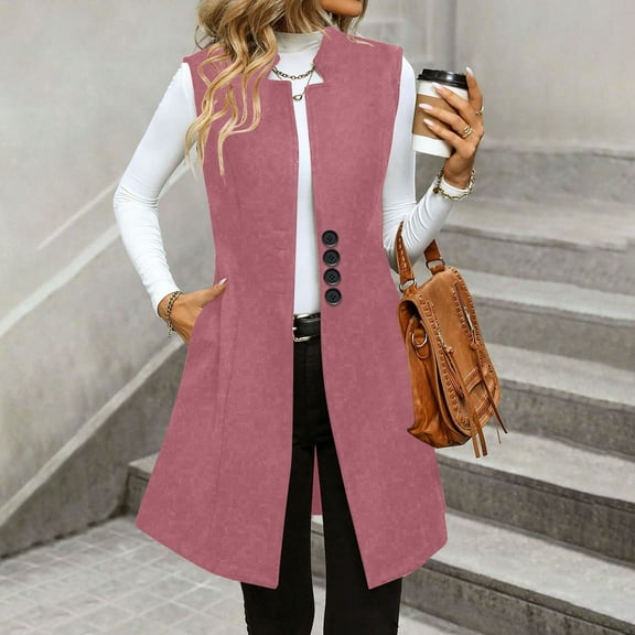 KIHOUT Long Vest for Women Fall Winter Trench Coat Sleeveless Blazer Jacket Cardigan Wool Vest Top Waistcoat