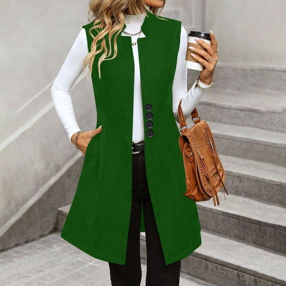 KIHOUT Long Vest for Women Fall Winter Trench Coat Sleeveless Blazer Jacket Cardigan Wool Vest Top Waistcoat