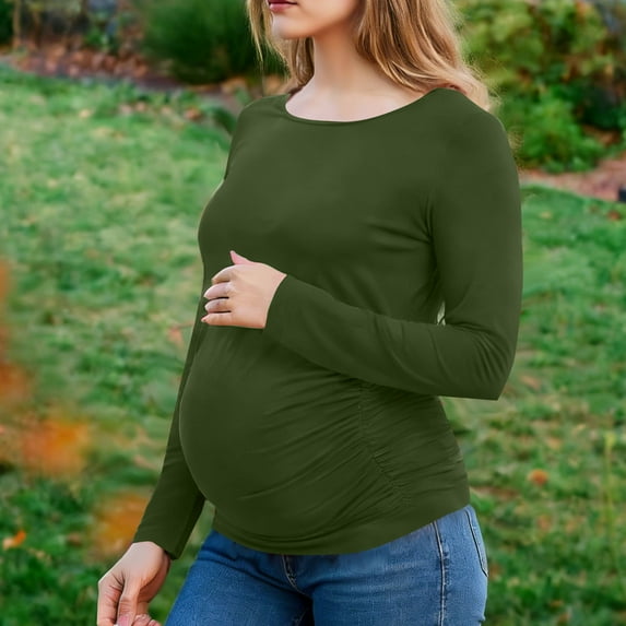 KIHOUT Maternity Clothes for Women Ladies Fashion Solid Color Long Sleeve Pregnant Ladies Casual Crew Neck Top