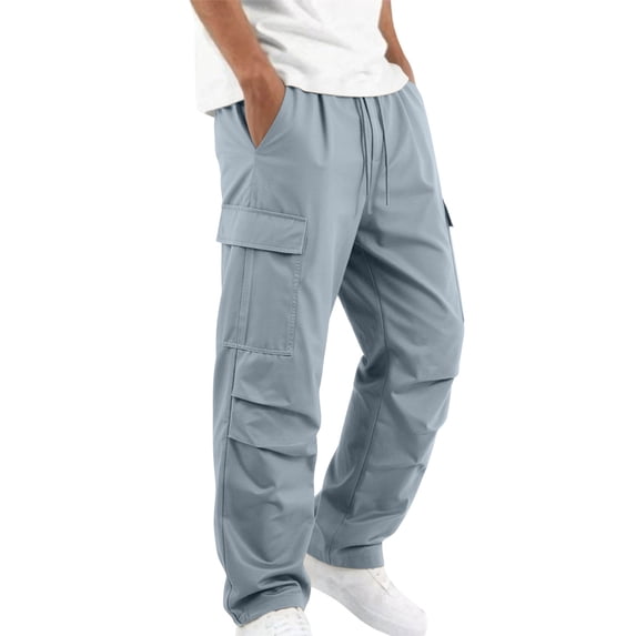 KIHOUT Men Wide Leg Cargo Pants Straight Leg Multi Pocket Zippered Pockets Loose Fit Casual Workwear Trouser Sports Techwear Jogger Pants