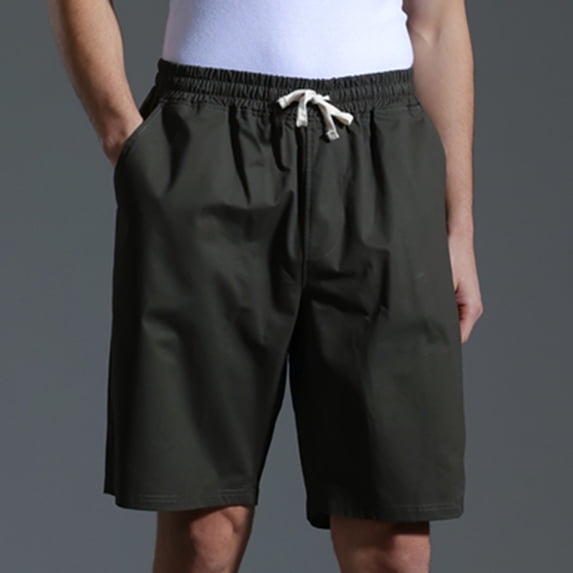 KIHOUT Men's 100% Cotton Knee-Length Shorts - Drawstring Elastic Waist, Side Pockets, Wide-Leg Casual Shorts for Summer Daily Wear and Outdoor Activities