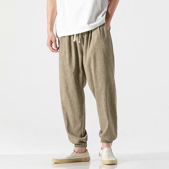 KIHOUT Men's 100% Cotton Tapered Joggers Elastic Drawstring Waist Casual Pants for Daily and Home Wear