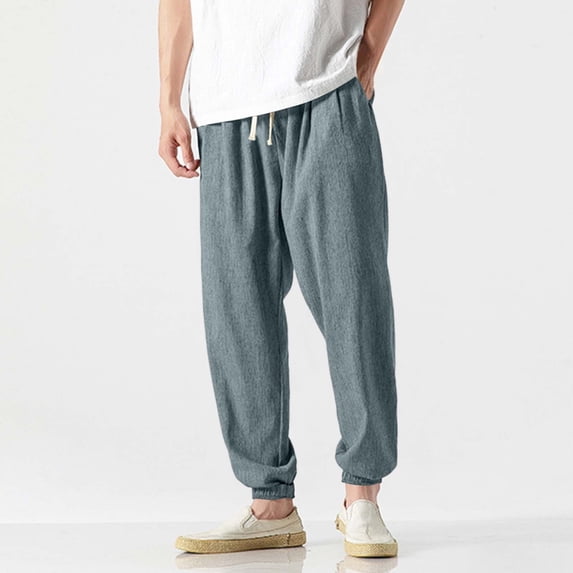 KIHOUT Men's 100% Cotton Tapered Joggers Elastic Drawstring Waist Casual Pants for Daily and Home Wear