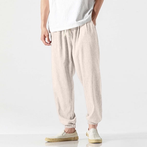 KIHOUT Men's 100% Cotton Tapered Joggers Elastic Drawstring Waist Casual Pants for Daily and Home Wear