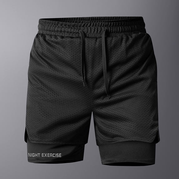 KIHOUT Men's 2-in-1 Mesh Running Shorts Elastic Waist Drawstring Quick Dry Gym Workout Athletic Shorts with Compression Liner