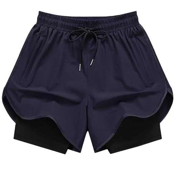 KIHOUT Men's 2-in-1 Running Shorts with Built-in Liner - 100% Polyester, Quick Dry, Zipper Pockets, Elastic Drawstring Waist for Gym, Training & Outdoor Activities