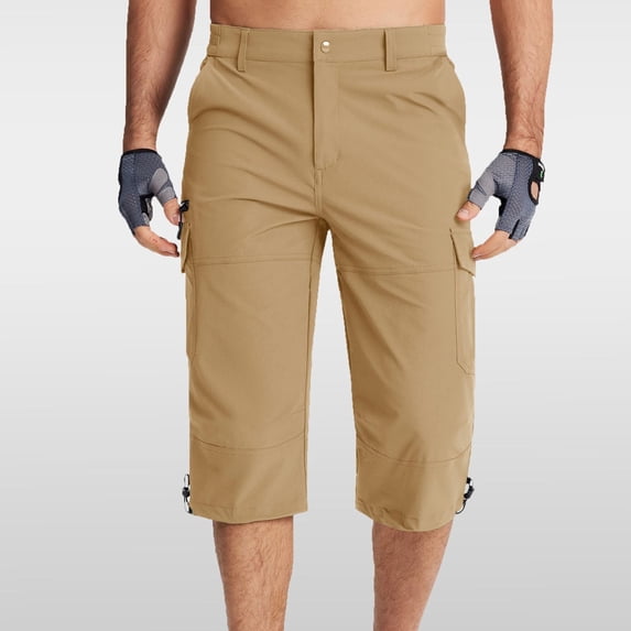 KIHOUT Men's 3/4 Cargo Shorts Multi-Pocket Casual Workwear Outdoor Hiking Knee Length Quick Dry Shorts