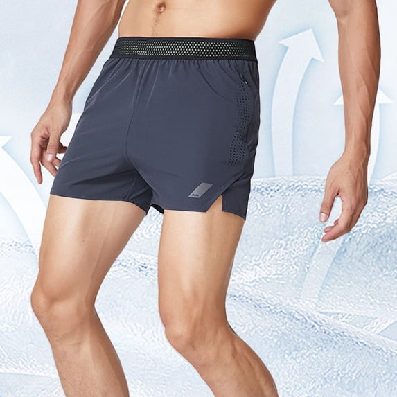KIHOUT Men's 3-Inch Running Shorts - Nylon Spandex Blend, Breathable Mesh Waistband, Zippered Pockets, Split Hem for Gym Training, Outdoor Running and Workout
