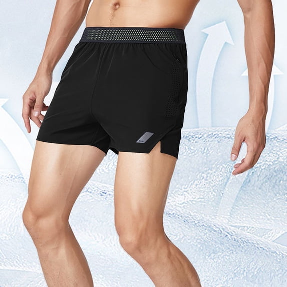 KIHOUT Men's 3-Inch Running Shorts - Nylon Spandex Blend, Breathable Mesh Waistband, Zippered Pockets, Split Hem for Gym Training, Outdoor Running and Workout
