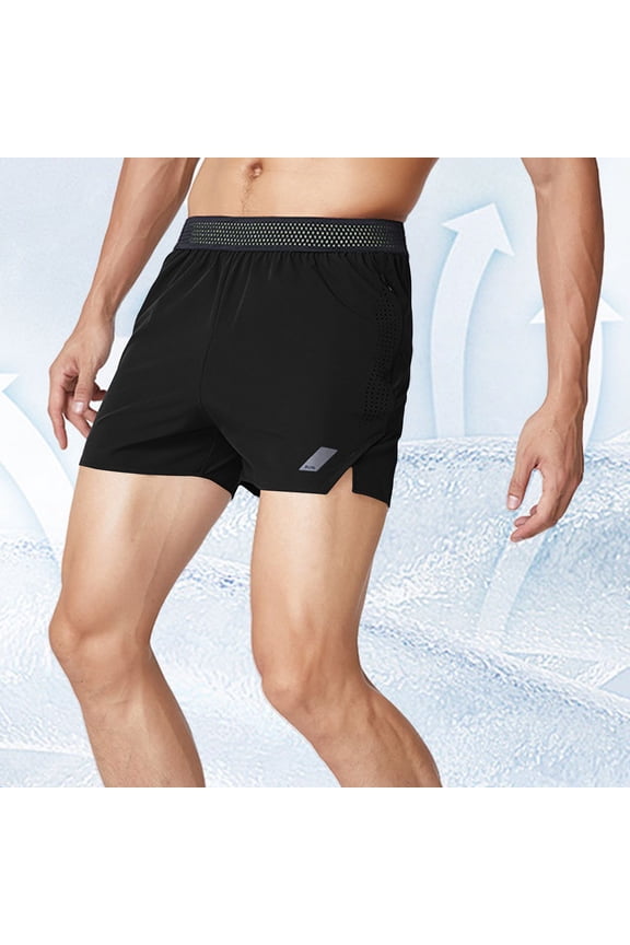 Men's 3-Inch Running Shorts - Nylon Spandex Blend, Breathable Mesh Waistband, Zippered Pockets, Split Hem for Gym Training, Outdoor Running and Workout